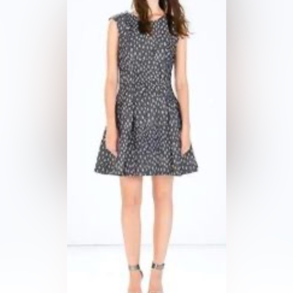 Zara navy blue and white print flare dress, Size S